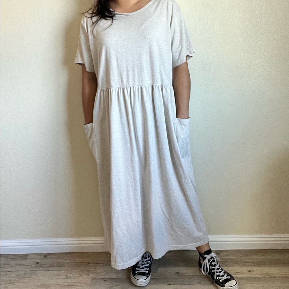 Vtg Eddie Bauer oat color baby doll maxi dress with side pockets